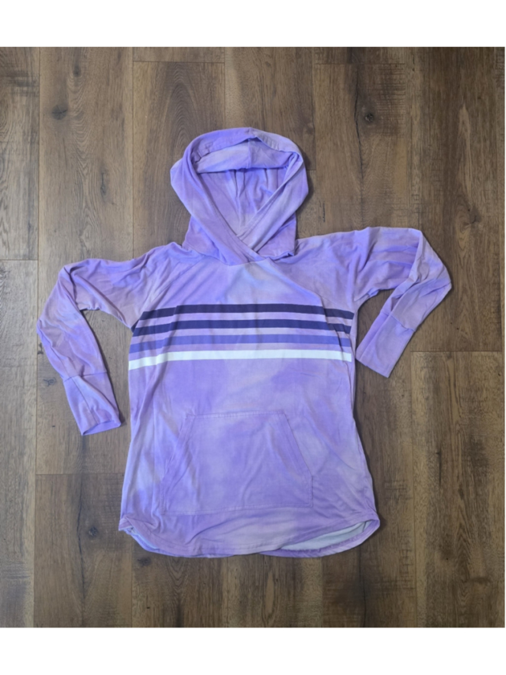 Women's LuLaRoe Amber Hoodie Size M Purple Striped Pullover Sweatshirt